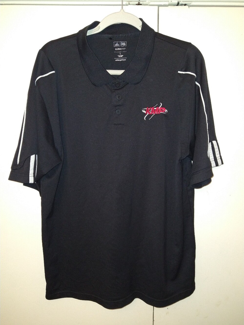 Adidas Golf Climalite Black Short Sleeve Golf Polo Shirt Men's sz Large KMP Logo